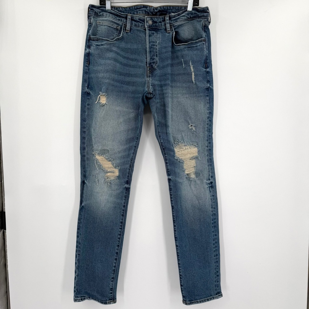 H&M &Denim Mens 36 Skinny Coupe Moulante Distressed Medium Blue Denim Jeans